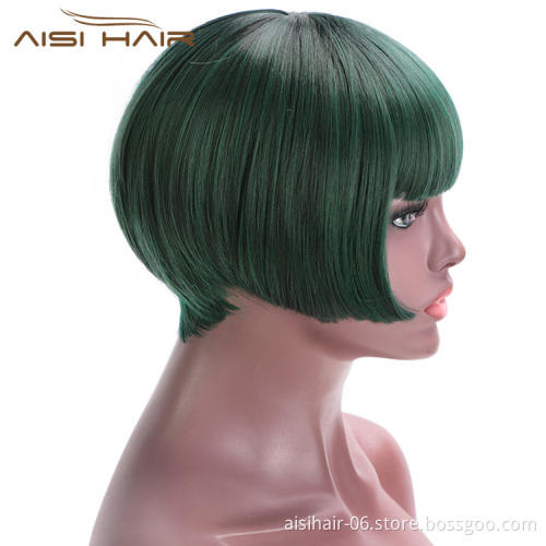 Aisi Hair Short Straight Heat Resistant Synthetic Hair Wig For Black White Women Cosplay Or Party Short Bob Wigs